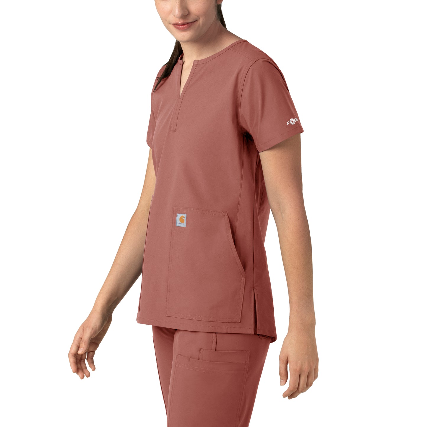 Force Essentials C12213 Notch Neck Tunic Scrub Top Wildrose Model Image Left Side | Carhartt