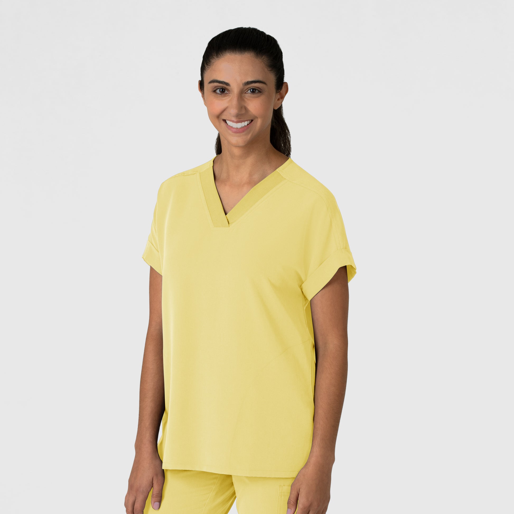 Nova 6232 Drop Shoulder Boxy Scrub Top Sunshine Yellow Model Image Left Side | Wink