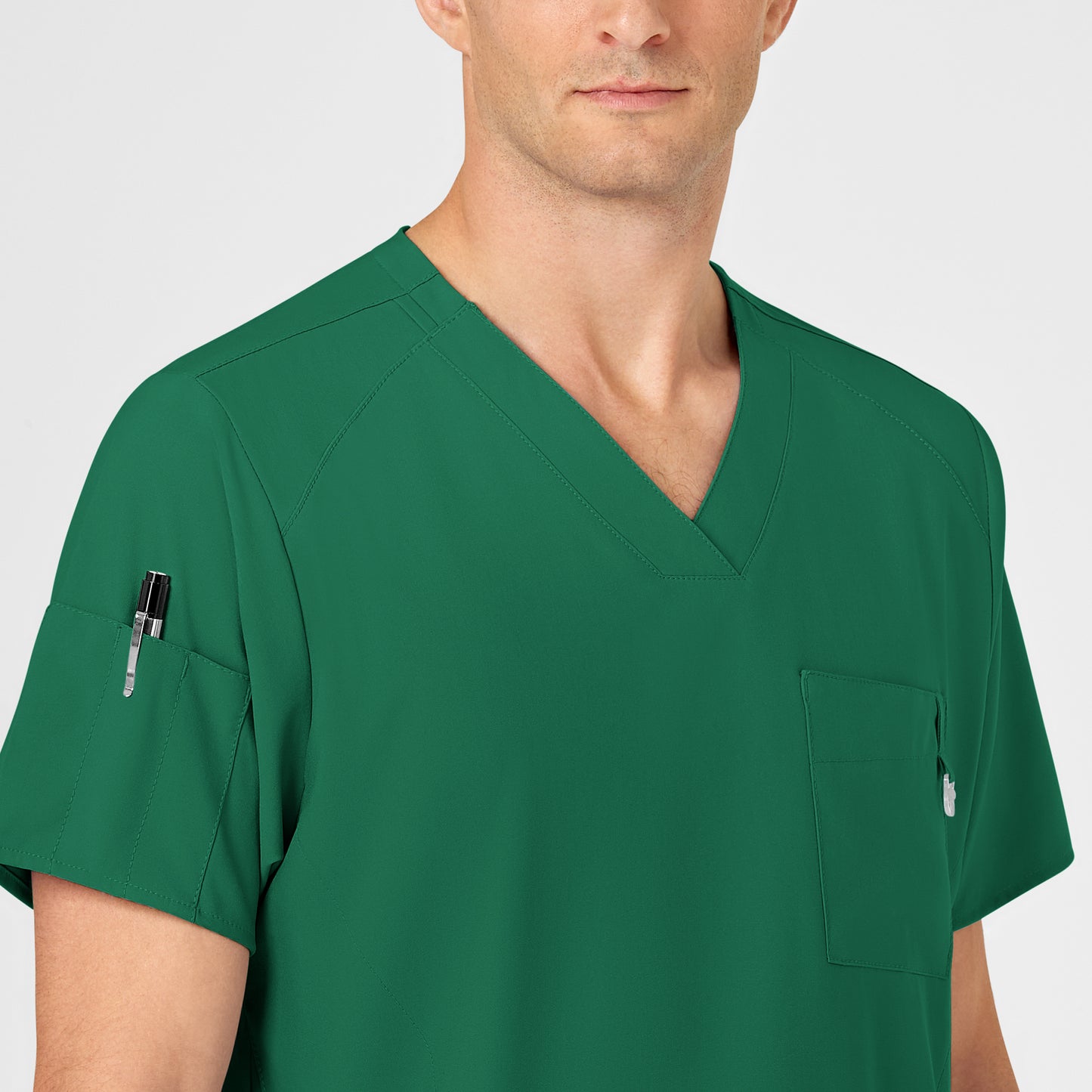 W123 6355 Men's V-Neck Scrub Top Hunter Model Image Left Side | Wink