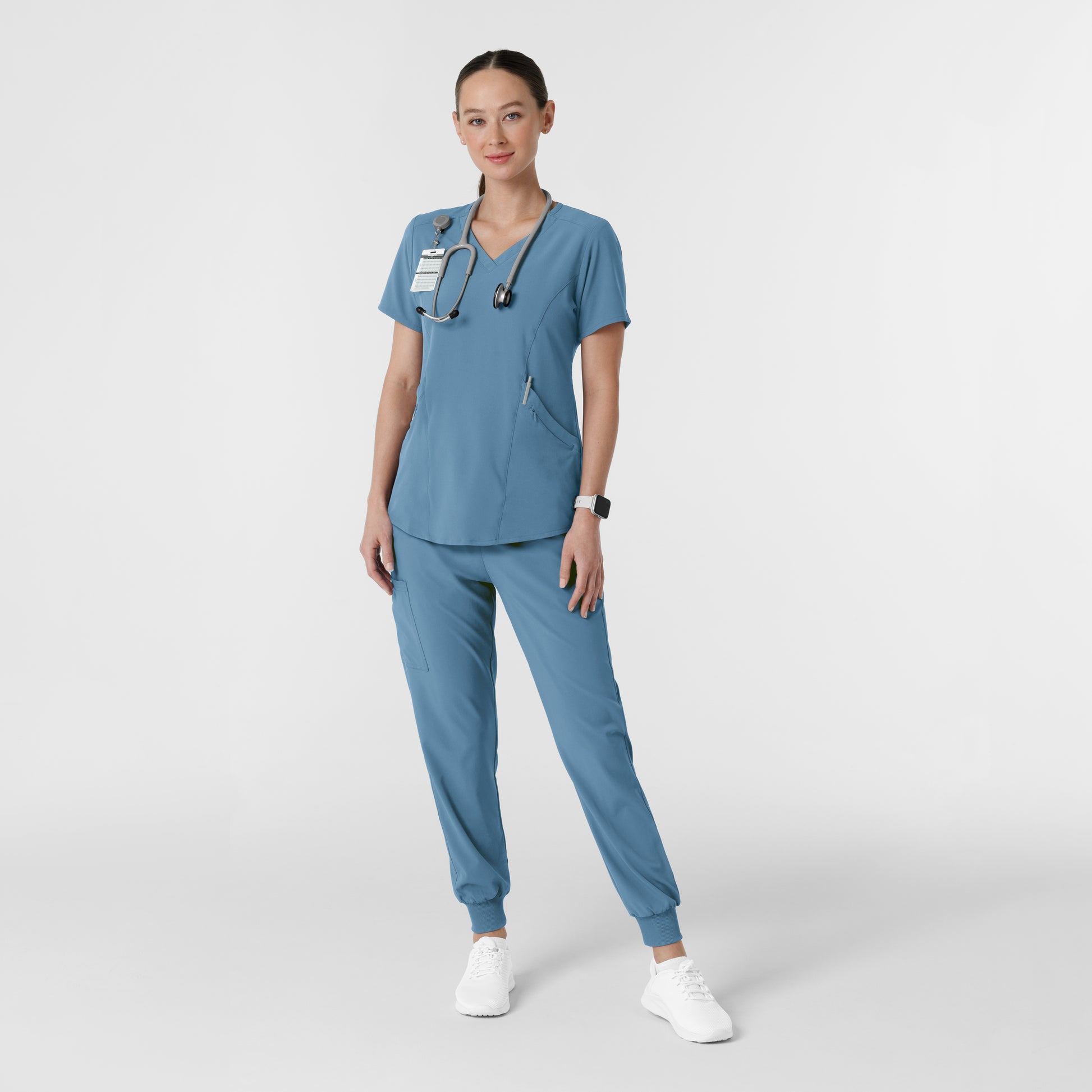 RENEW 6134 Women's V-Neck Scrub Top Pacific Blue