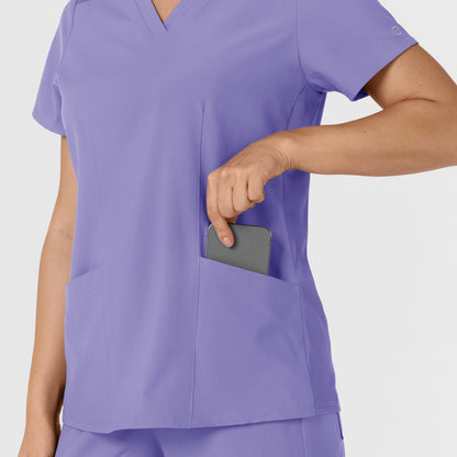 W123 6145 Flex-n-Reach Side Panel V-Neck Scrub Top Iris Purple Model Image Alternate | Wink