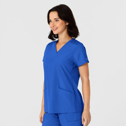 W123 6145 Flex-n-Reach Side Panel V-Neck Scrub Top Royal Model Image Right Side | Wink