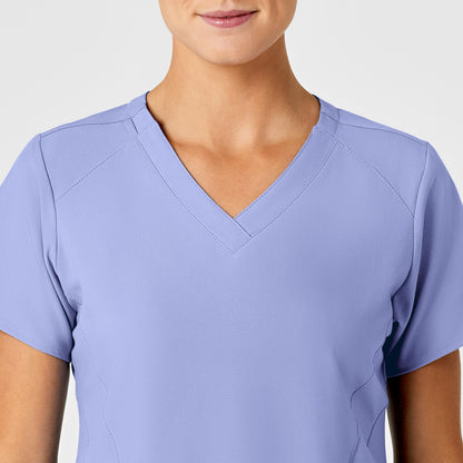 W123 6155 Stylized V-Neck Scrub Top Ceil Blue Model Image Left Side | Wink