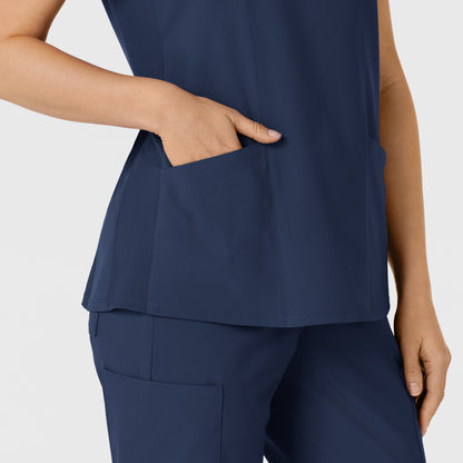 W123 6145 Flex-n-Reach Side Panel V-Neck Scrub Top Navy Model Image Alternate | Wink