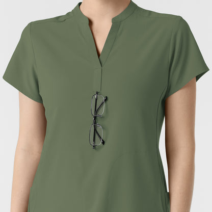 RENEW 6734 Mandarin Collar Scrub Top Olive Model Image Alternate | Wink