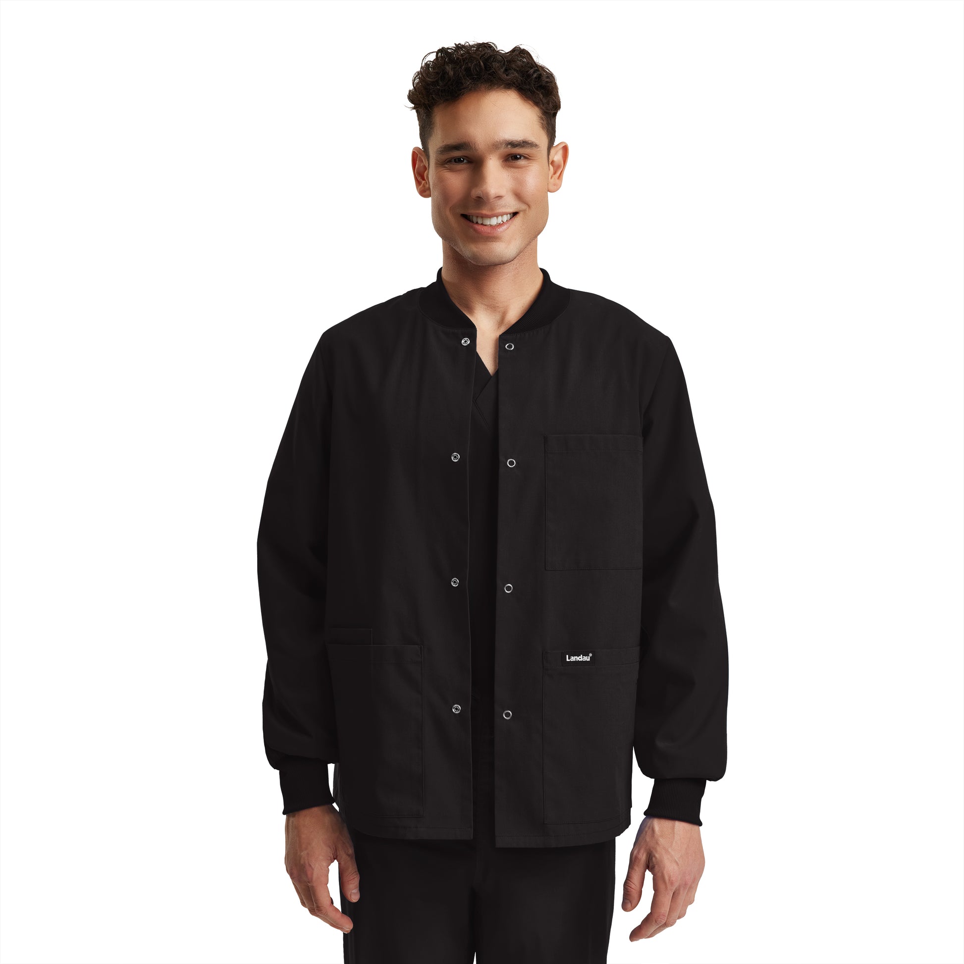 Essentials LJ709 Unisex 5 Pocket Scrub Jacket Black Image