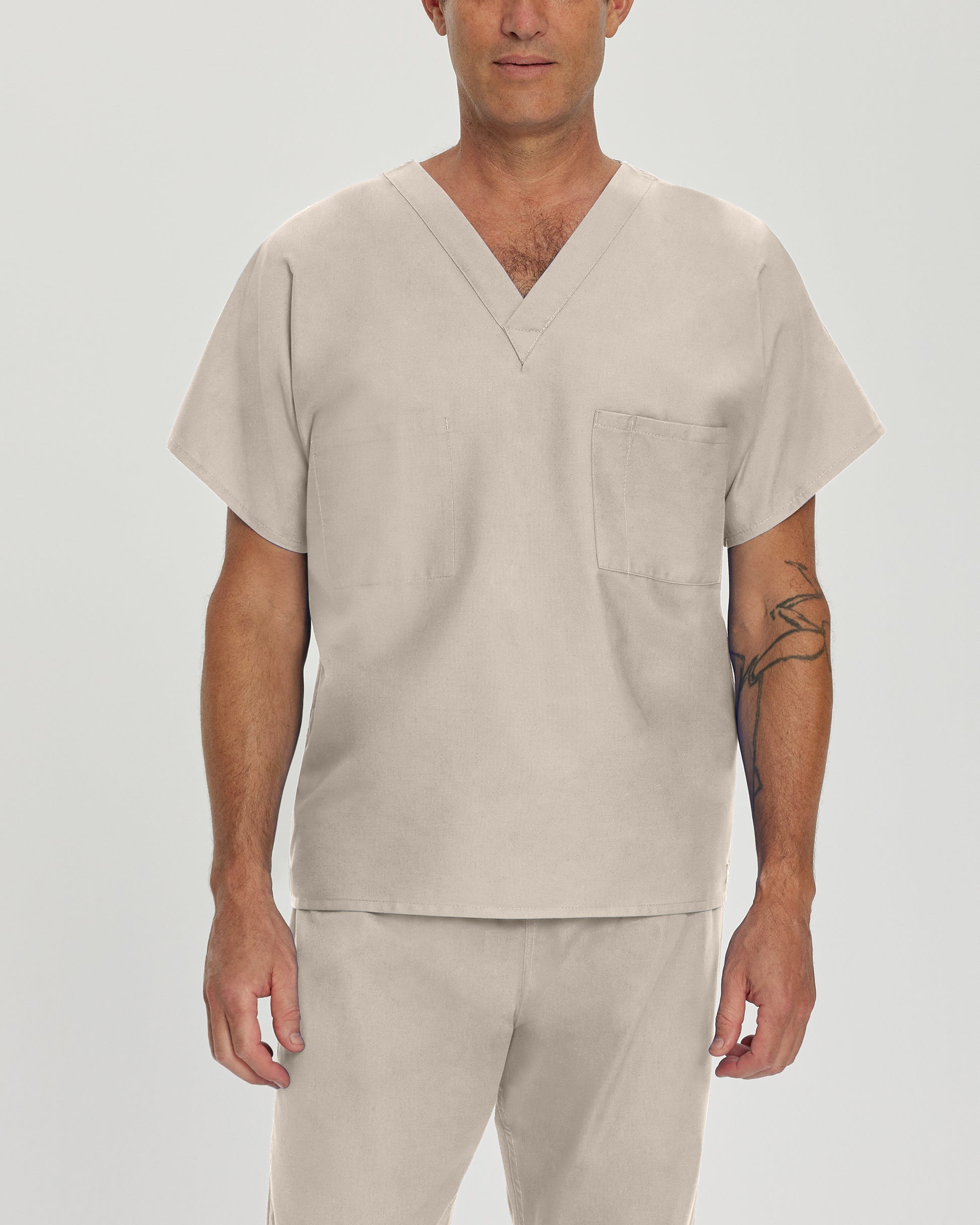 Essentials 7502 Unisex Reversible 1 Pocket V Neck Scrub Top Sandstone Image