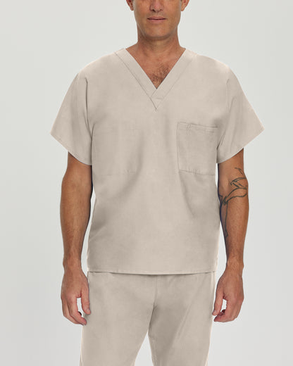 Essentials 7502 Unisex Reversible 1 Pocket V Neck Scrub Top Sandstone Image