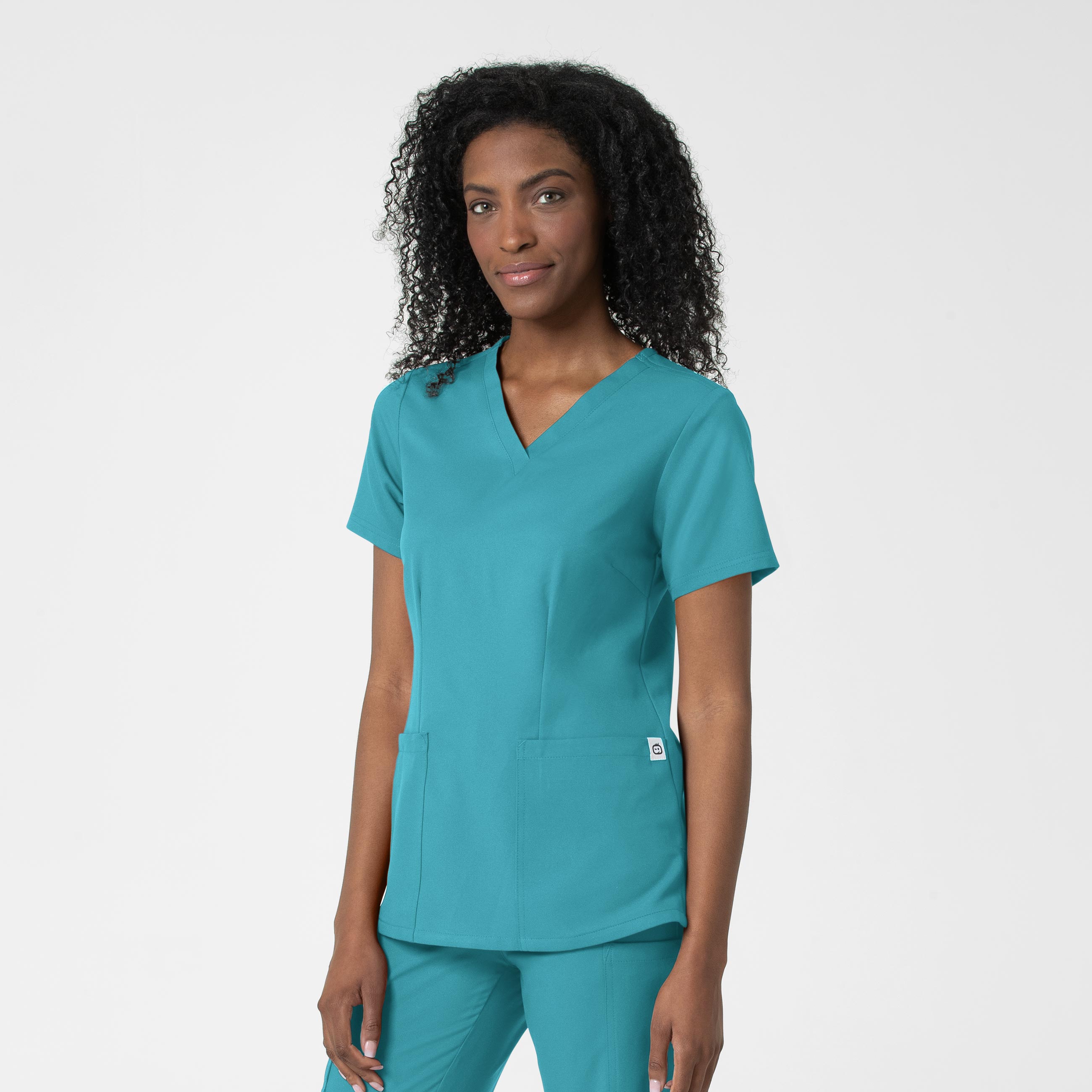 『TA&KI NECK top sv×TURQUOISE』 Wink Thrive 6122 Fitted 3-Pocket V-Neck Scrub Top Teal Blue – Med