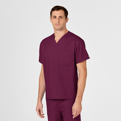 WonderWORK 100 Unisex V-Neck Scrub Top Wine Model Image Alternate | Wink