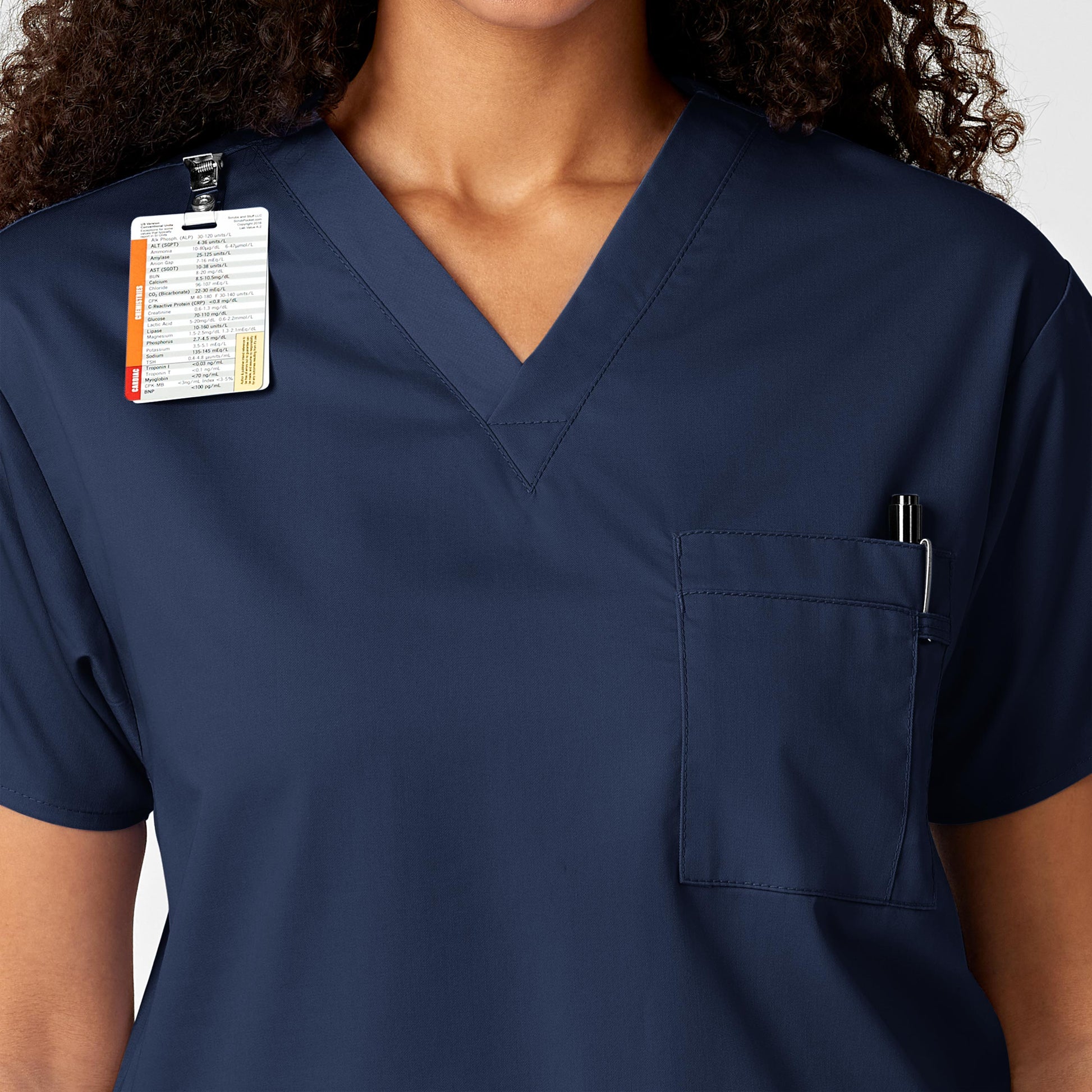 WonderWORK 100 Unisex V-Neck Scrub Top Navy Model Image Alternate | Wink