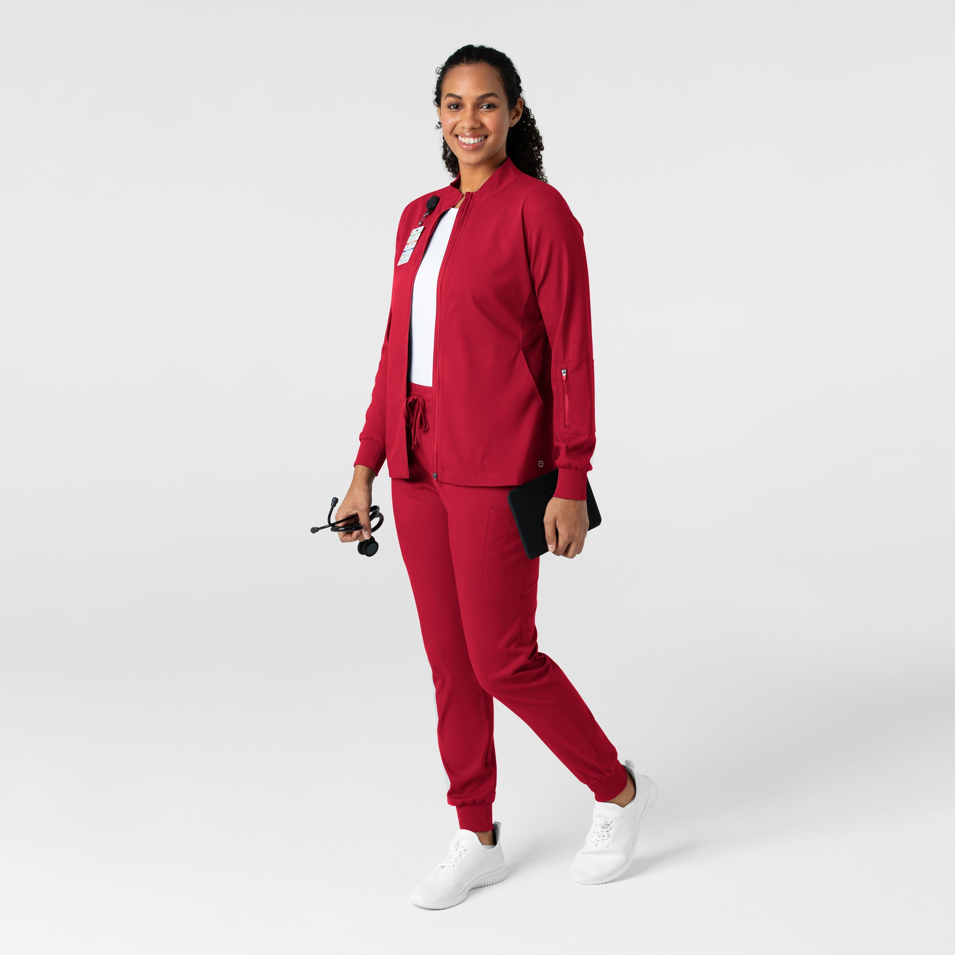 Boundless 8151 Warm Up Scrub Jacket Red Model Image Alternate | Wink