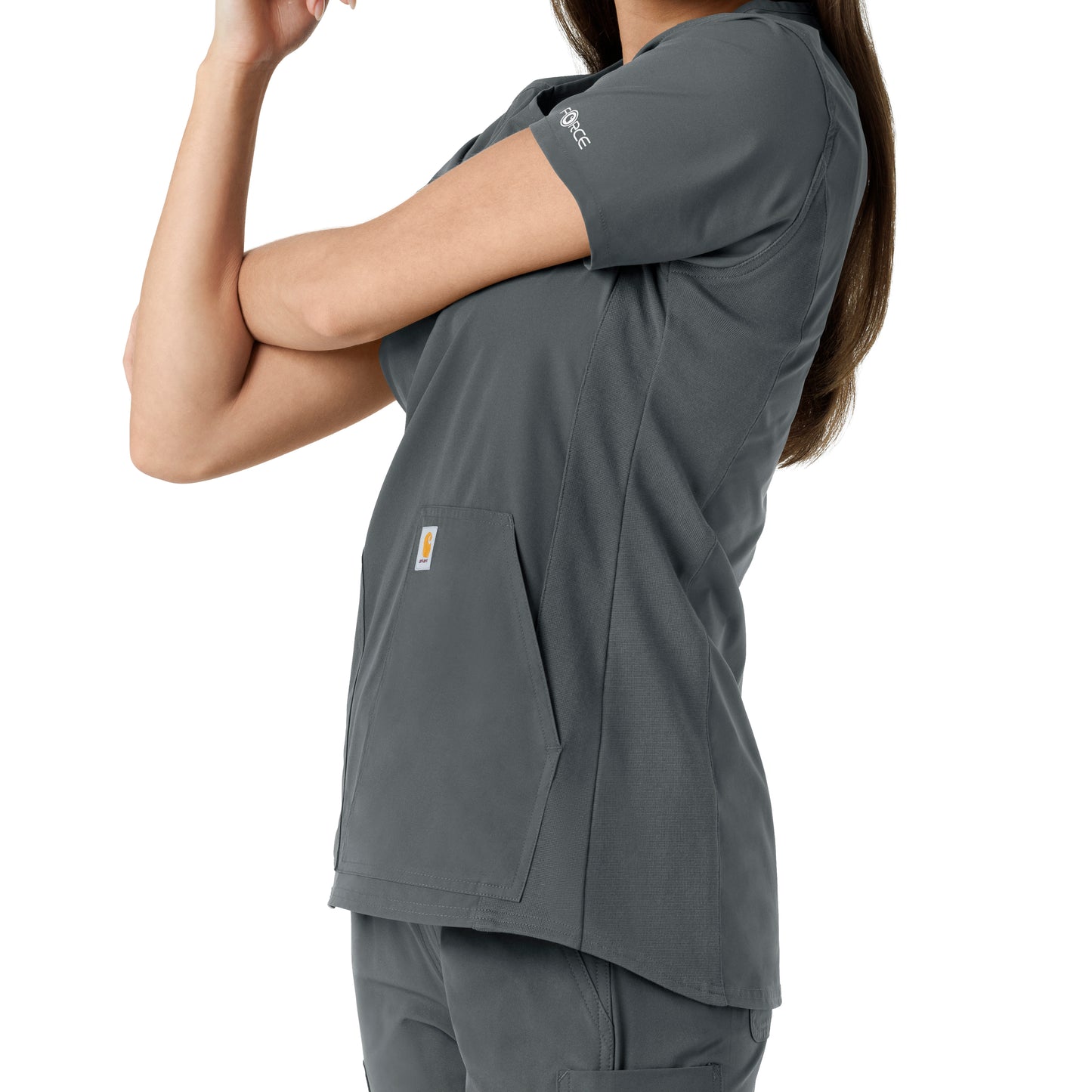 Force Essentials C12413 Notch Neck Tunic Knit Panel Scrub Top Pewter Model Image Alternate | Carhartt