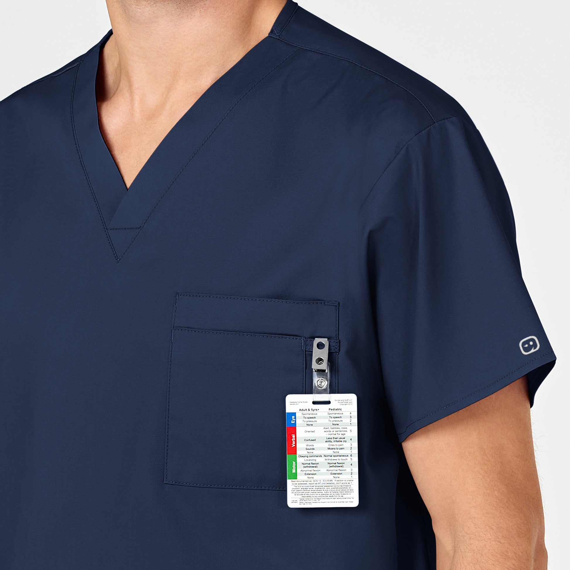 WonderWORK 100 Unisex V-Neck Scrub Top Navy Model Image Alternate | Wink