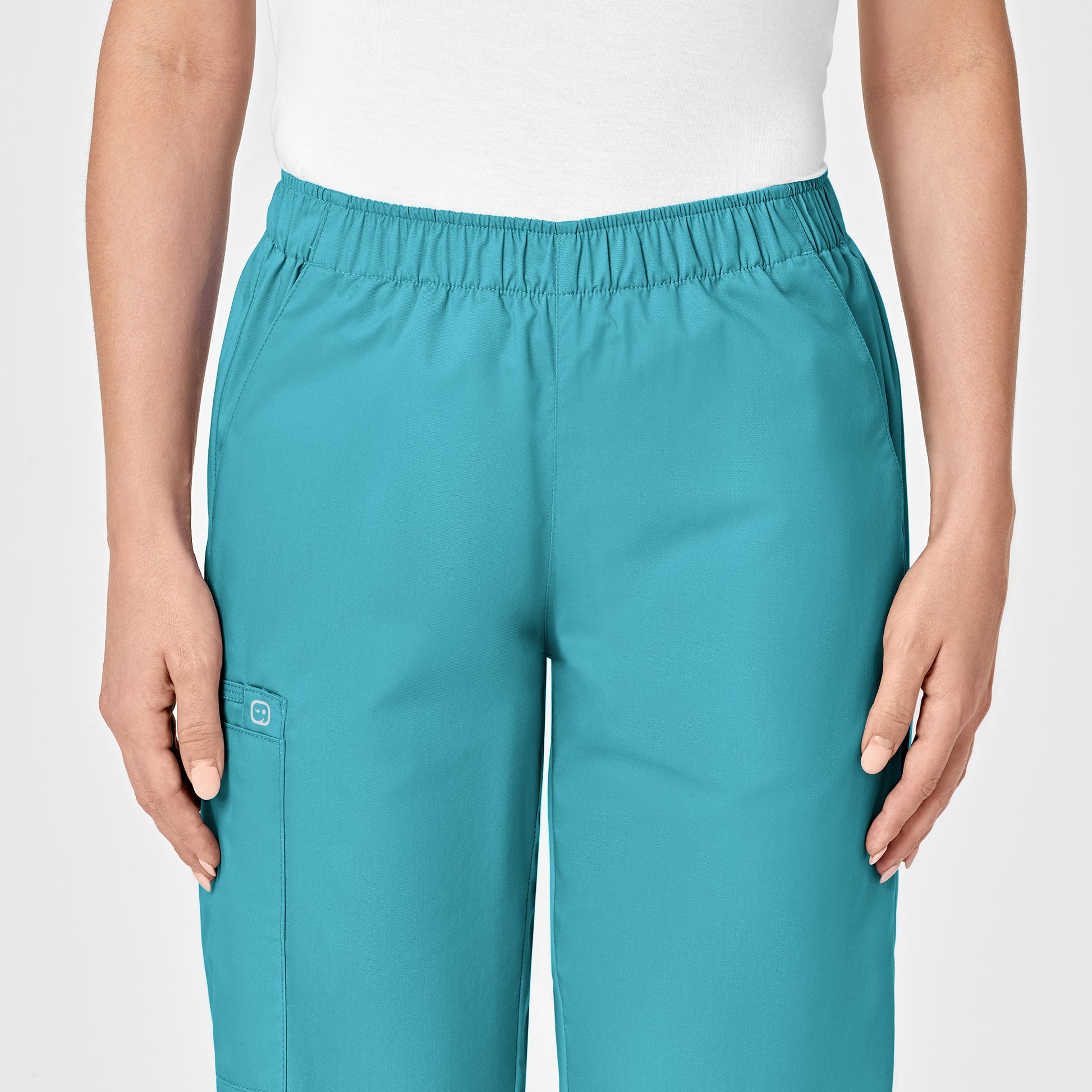 WonderWORK 501 Pull-On Cargo Scrub Pant Teal Blue Model Image Alternate | Wink