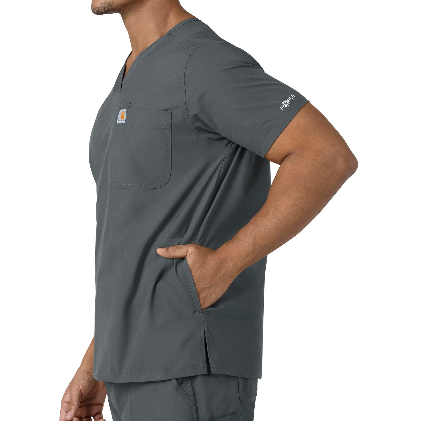 Force Essentials C16113 Men's V-Neck Shirttail Scrub Top Pewter Model Image Alternate | Carhartt