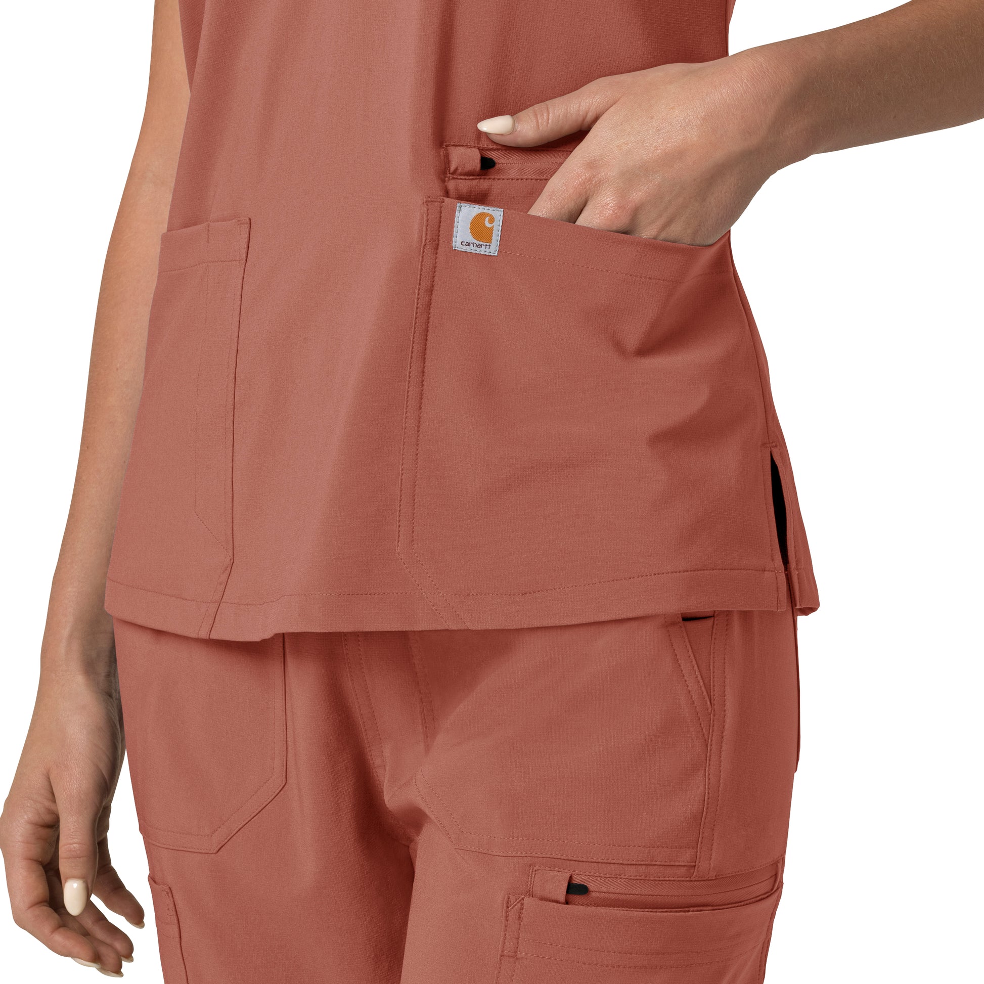 Force Cross-Flex C13210 Flex Panel V-Neck Scrub Top Wildrose Model Image Alternate | Carhartt