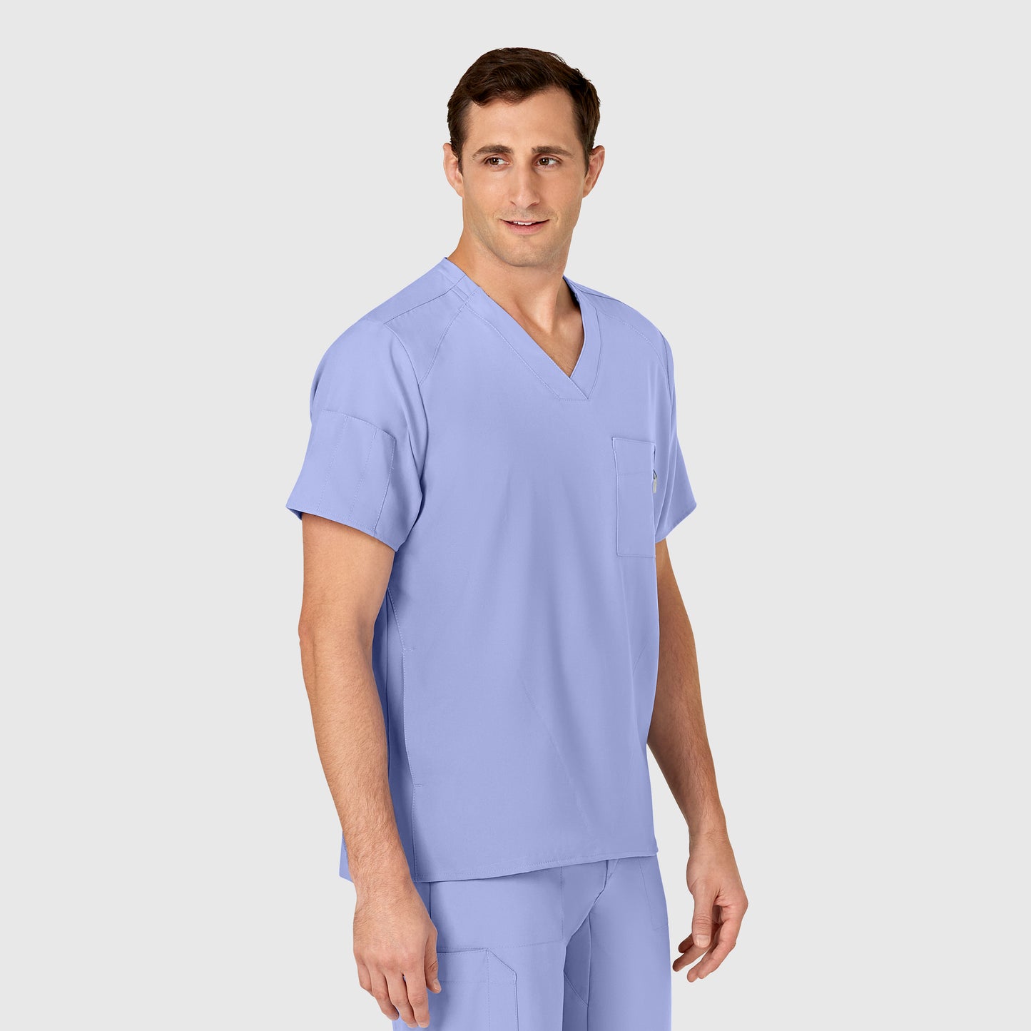 W123 6355 Men's V-Neck Scrub Top Ceil Blue Model Image Left Side | Wink