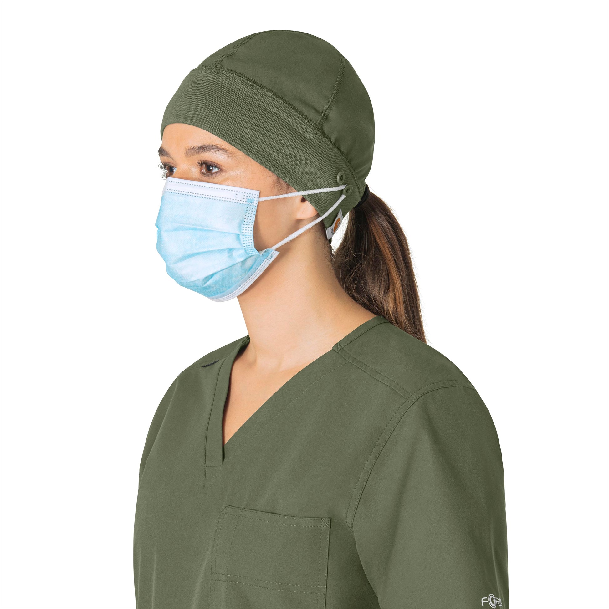 Force Essentials C40013 Unisex Beanie Scrub Cap Olive Model Image Front | Carhartt