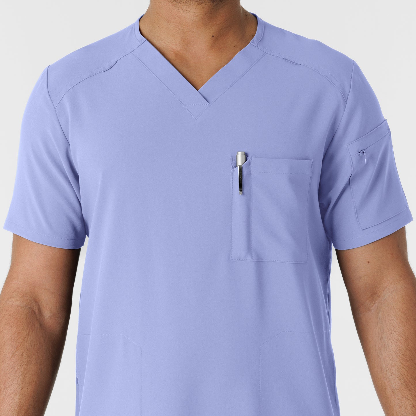 RENEW 6834 Men's V-Neck 5 Pocket Scrub Top Ceil Blue Model Image Alternate | Wink