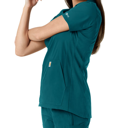 Force Essentials C12413 Notch Neck Tunic Knit Panel Scrub Top Caribbean Model Image Alternate | Carhartt