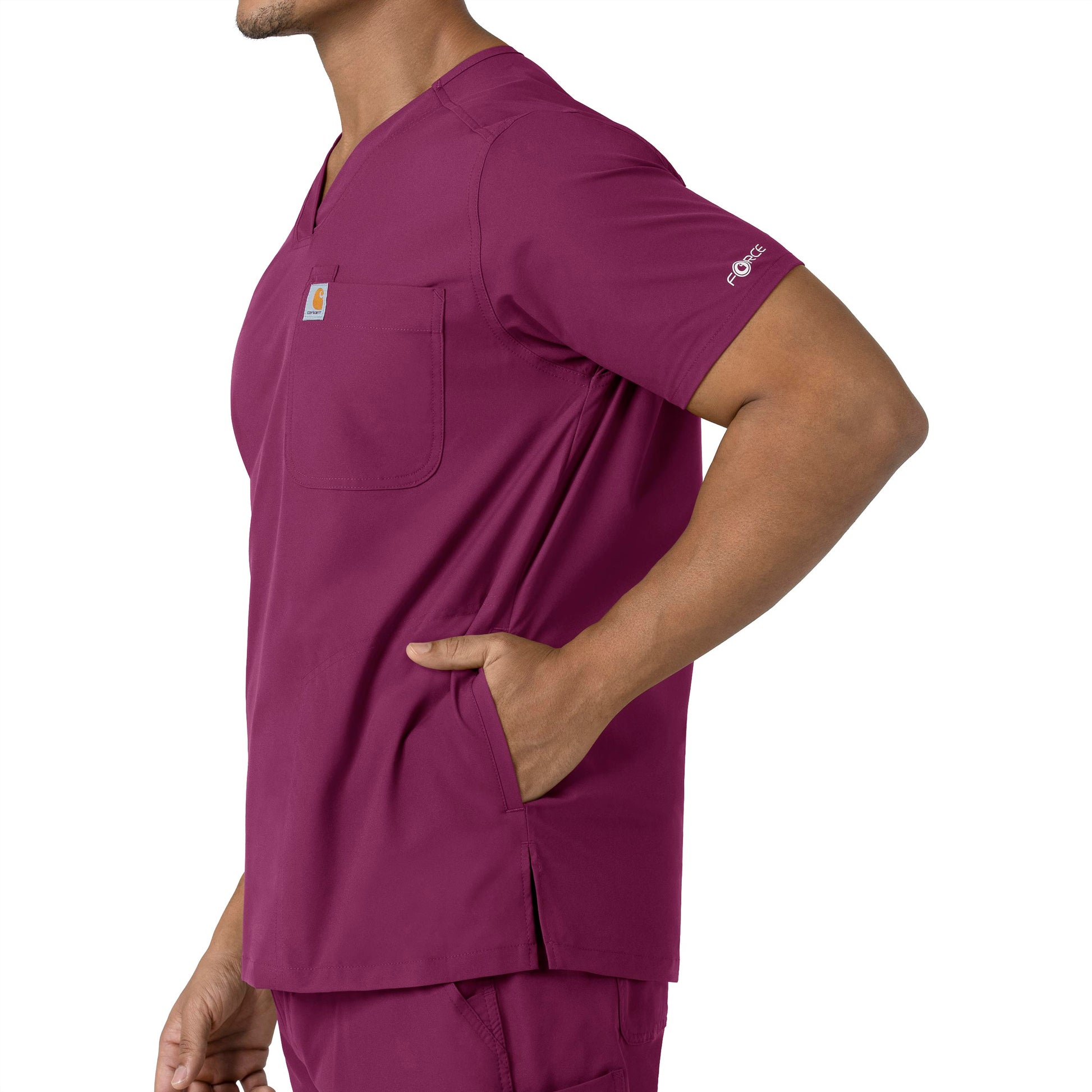 Force Essentials C16113 Men's V-Neck Shirttail Scrub Top Wine Model Image Alternate | Carhartt