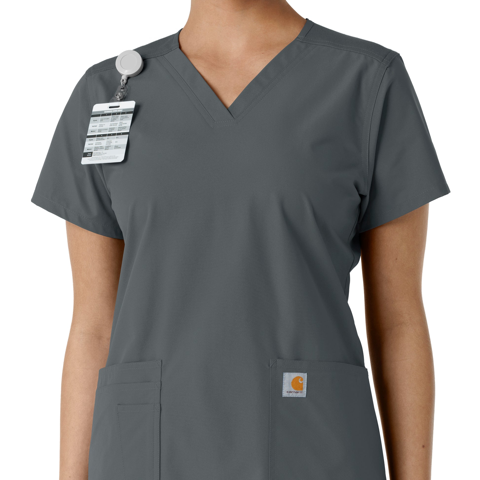 Force Essentials C12313 V-Neck Knit Panel Scrub Top Pewter Model Image Alternate | Carhartt