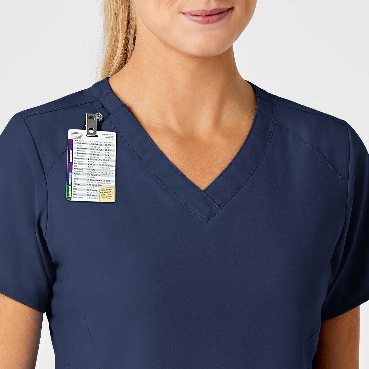 W123 6155 Stylized V-Neck Scrub Top Navy Model Image Alternate | Wink