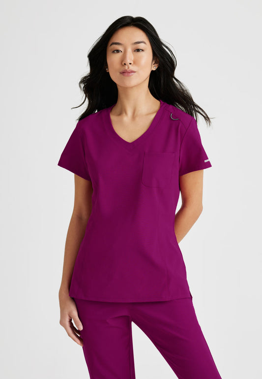 Skechers SKT147 Dignity Scrub Top Wine Model Image Front | Barco