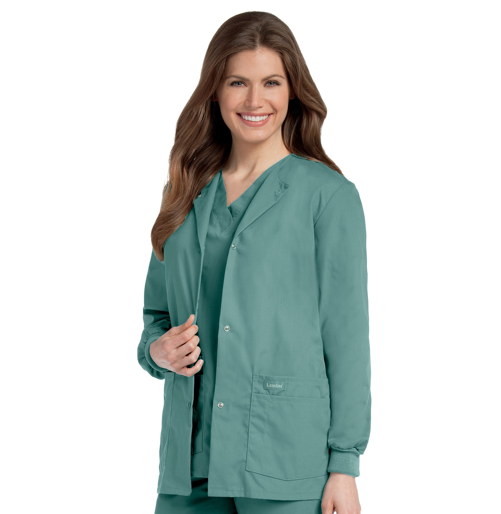 Essentials 7525 Women's 4 Pocket Warm Up Scrub Jacket Sea Mist Image