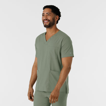 Boundless 6351 Men's Multi Pocket V-Neck Scrub Top Sage Model Image Right Side | Wink