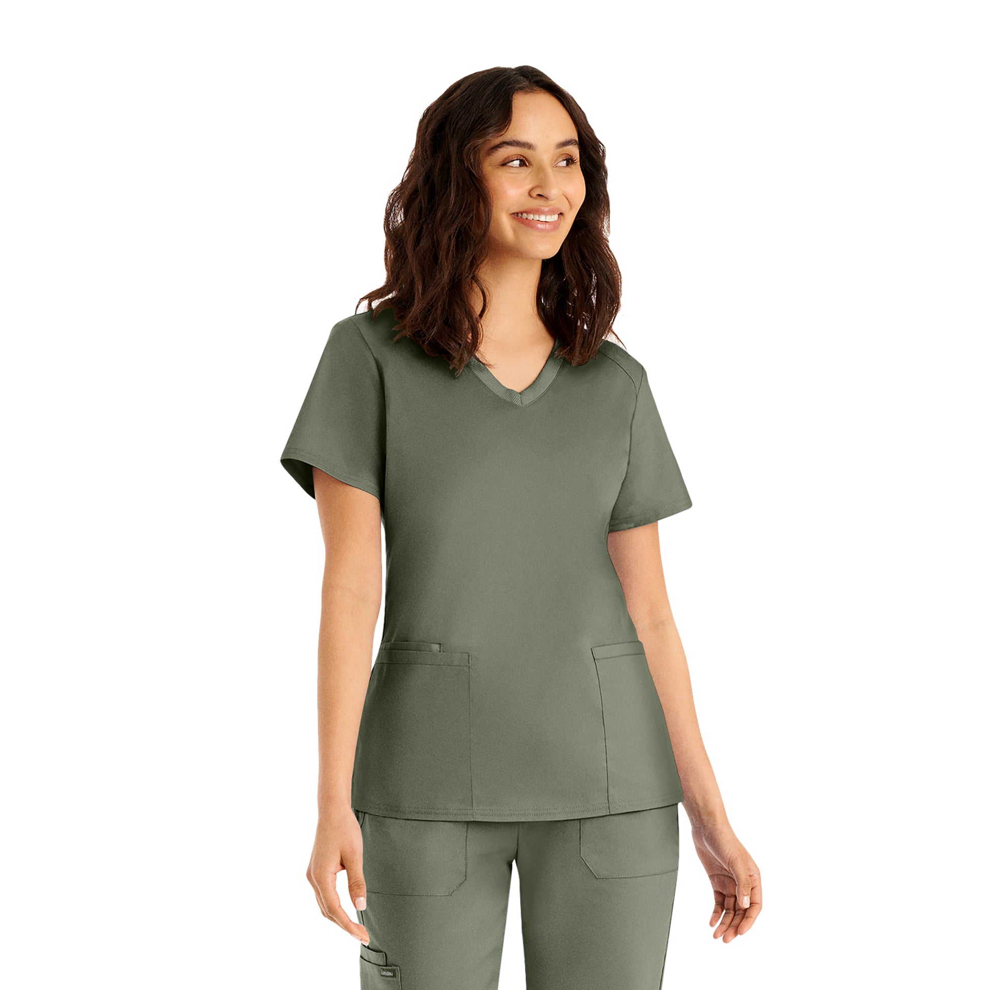 ProFlex LT105 Women's 3 Pocket V Neck Scrub Top Olive Moss Image