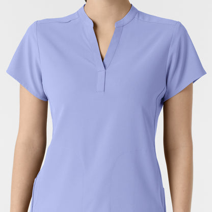 RENEW 6734 Mandarin Collar Scrub Top Ceil Blue Model Image Left Side | Wink