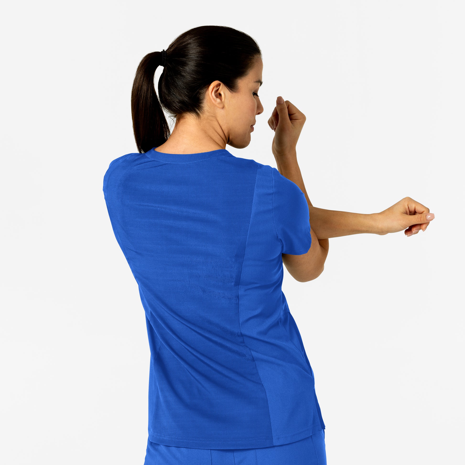 W123 6045 Flex-n-Reach V-Neck Scrub Top Royal Model Image Alternate | Wink