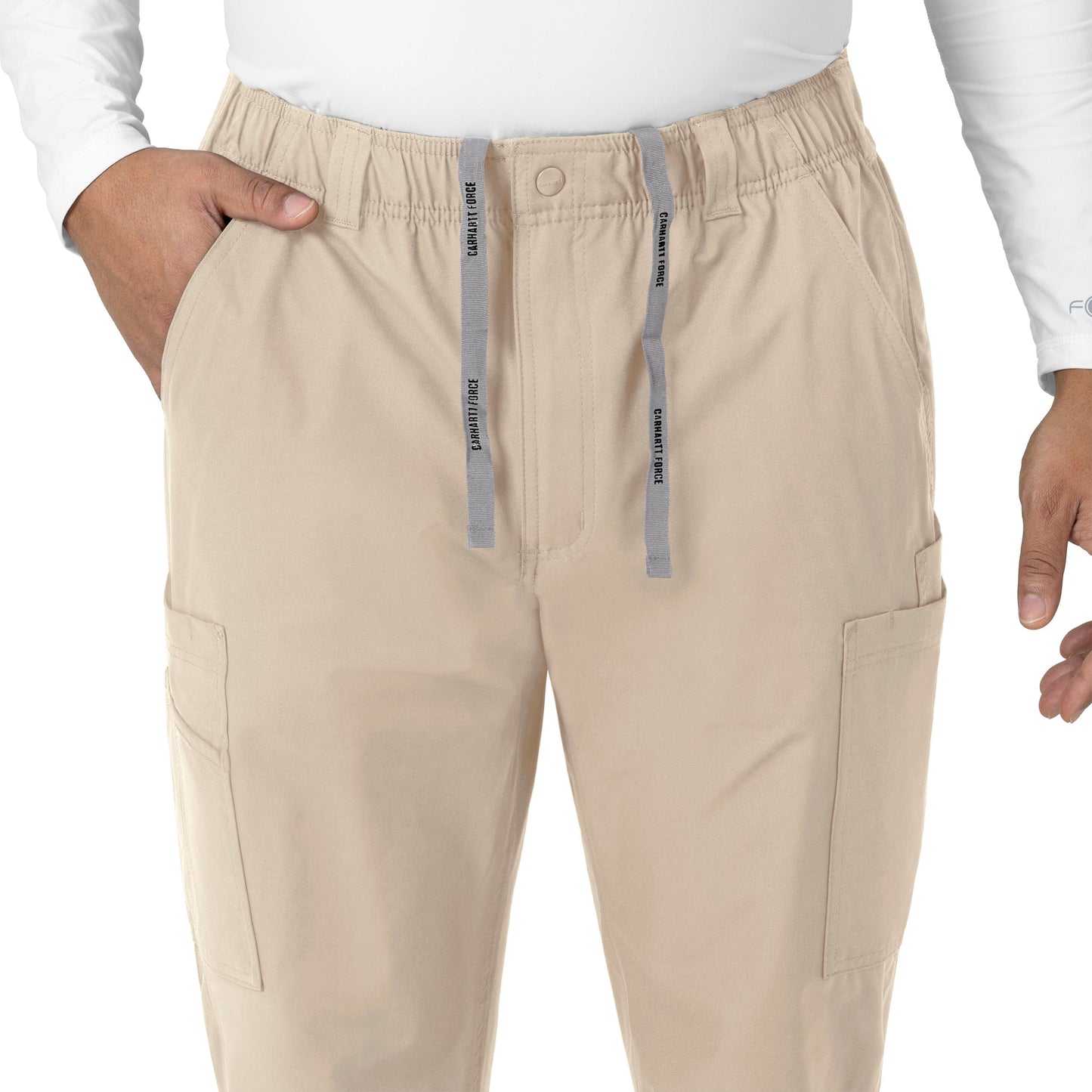 Force Essentials C56113 Men's Straight Leg Cargo Scrub Pants Khaki Model Image Alternate | Carhartt