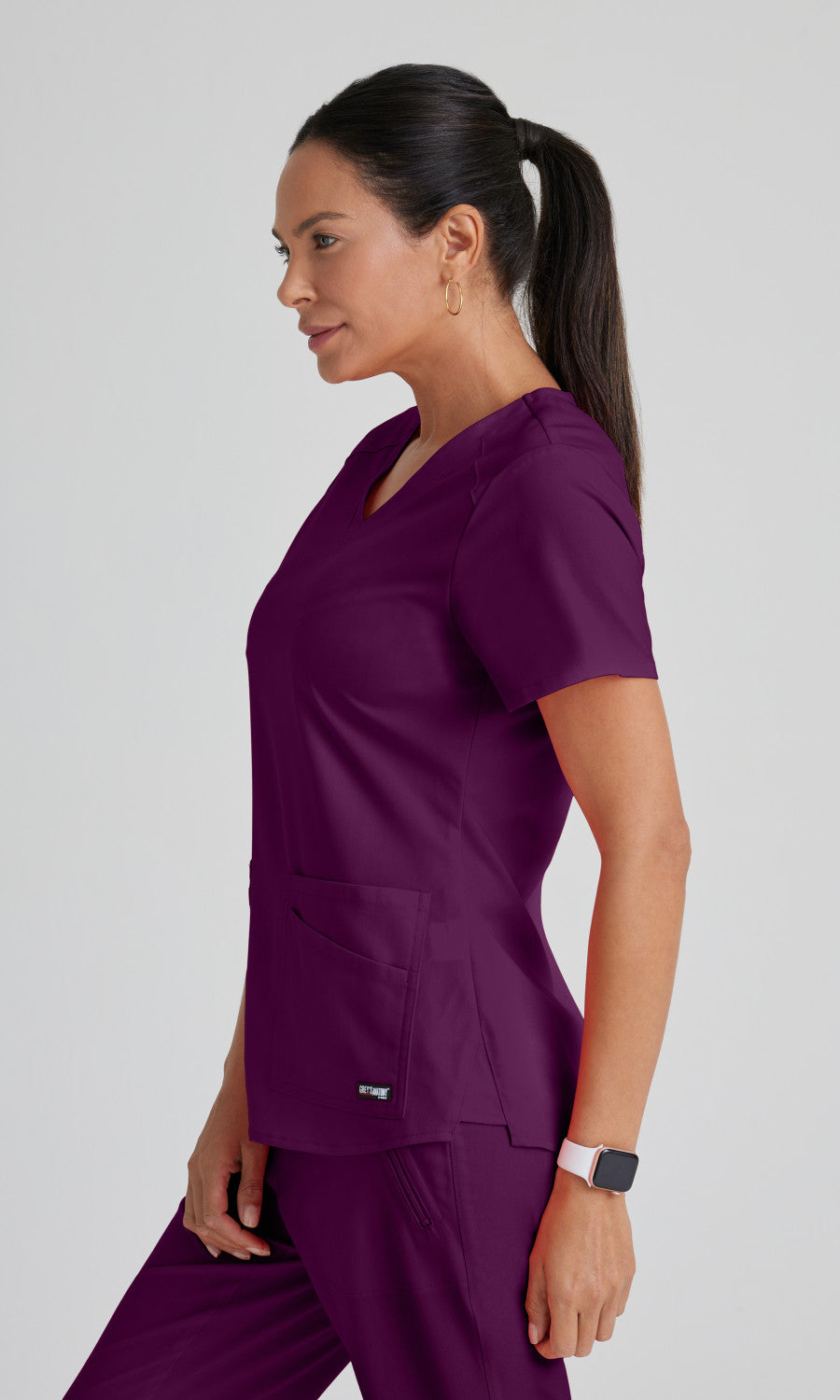 Grey's Anatomy Stretch GRST011 Emma Scrub Top Wine