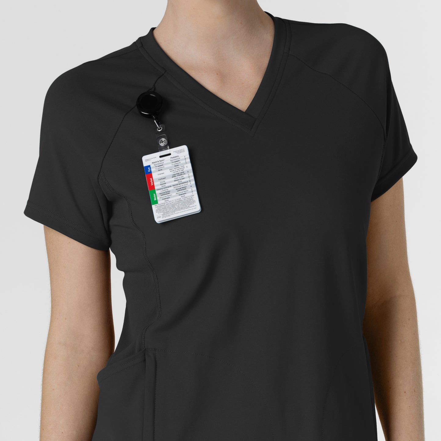 RENEW 6259 Knit Flex-n-Reach V-Neck Raglan Scrub Top Black Model Image Alternate | Wink