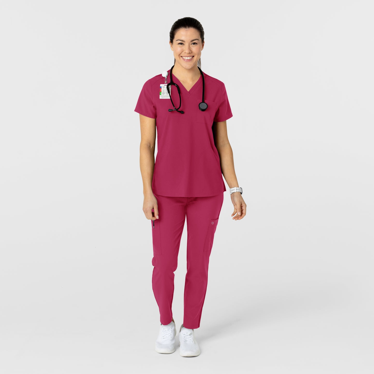 W123 5045 Flex-n-Reach Track Scrub Pants Viva Magenta Model Image Alternate | Wink