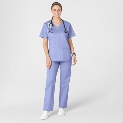 WonderWORK 101 V-Neck Scrub Top Ceil Blue Model Image Alternate | Wink