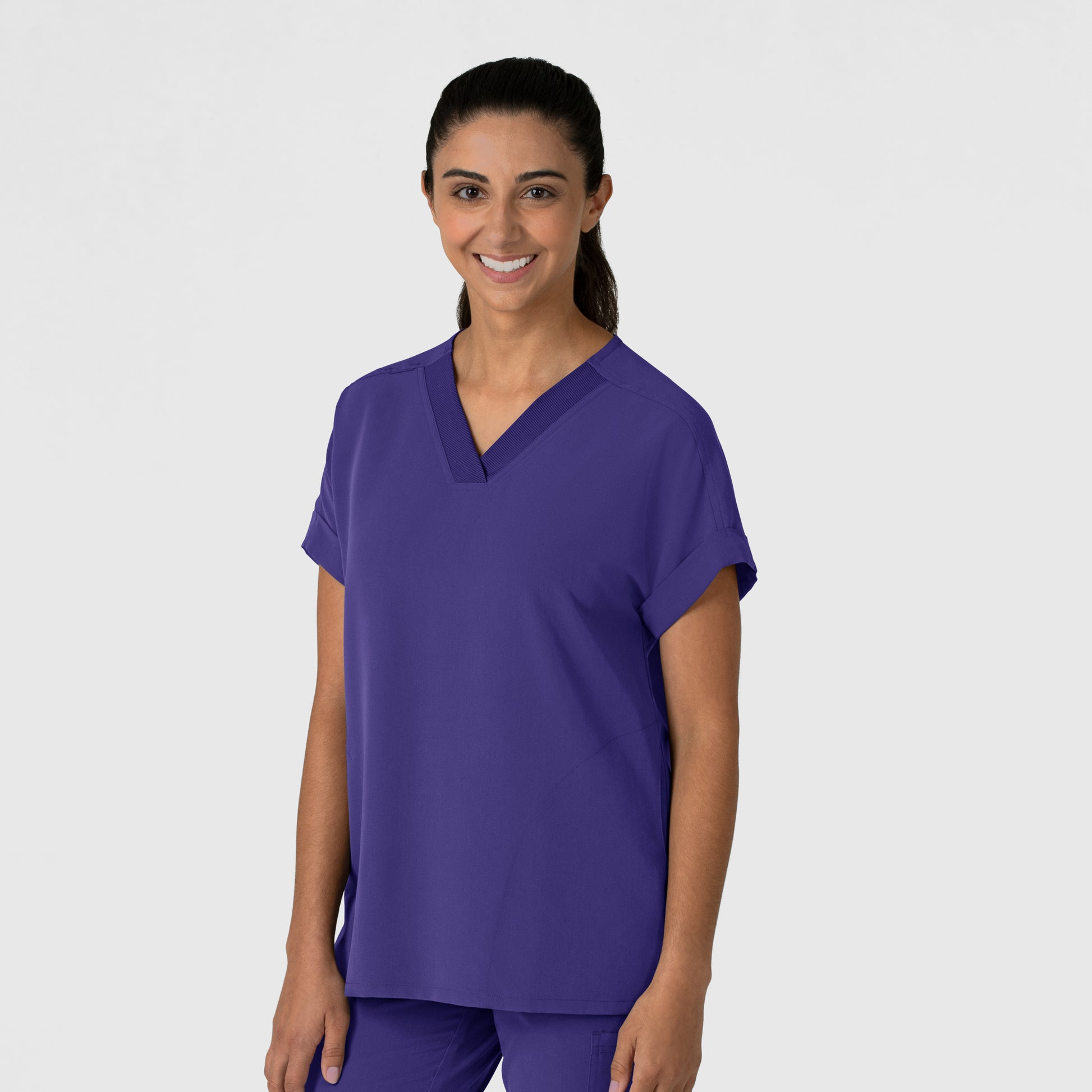 Nova 6232 Drop Shoulder Boxy Scrub Top Grape Model Image Left Side | Wink