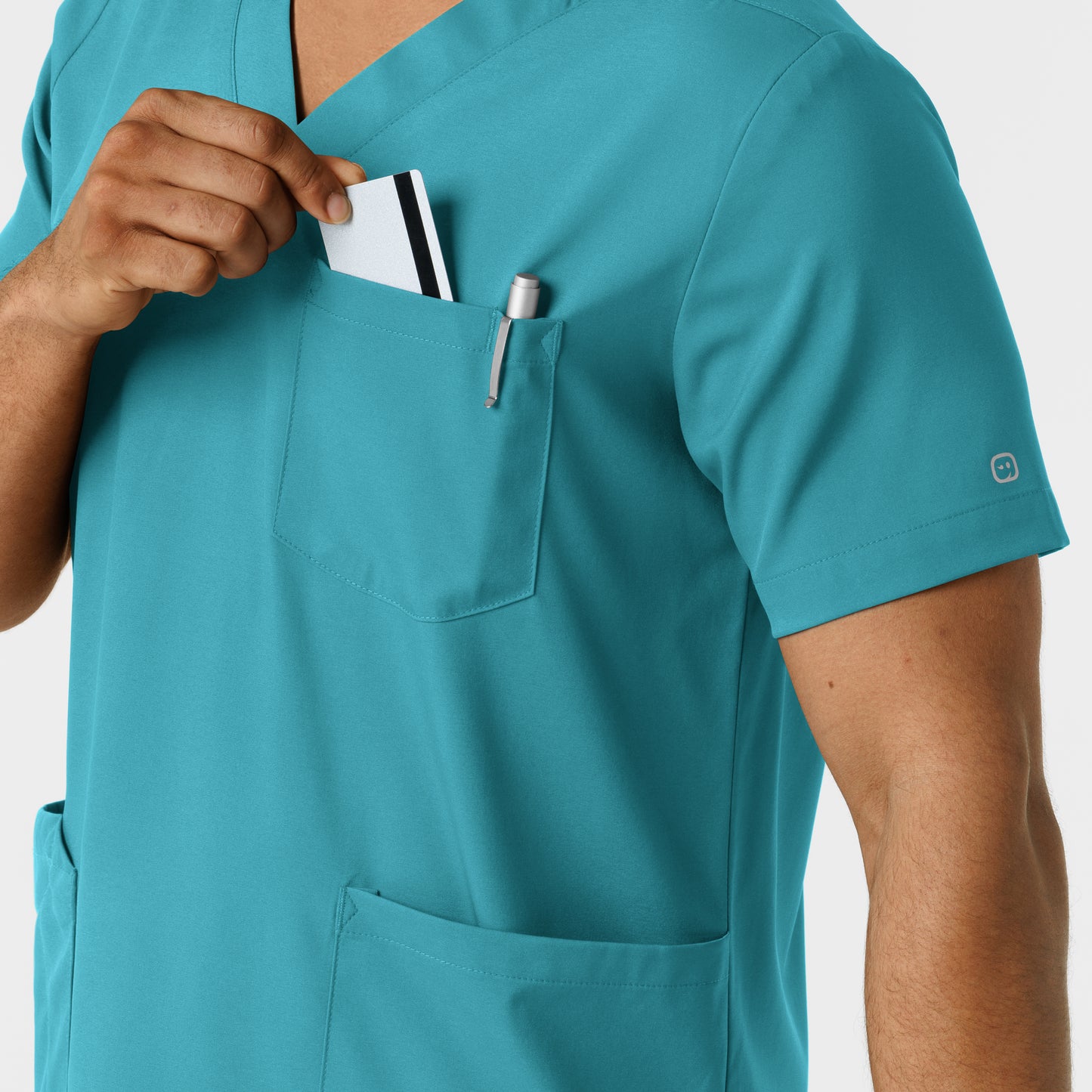 Boundless 6351 Men's Multi Pocket V-Neck Scrub Top Teal Model Image Alternate | Wink