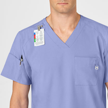 W123 6355 Men's V-Neck Scrub Top Ceil Blue Model Image Alternate | Wink