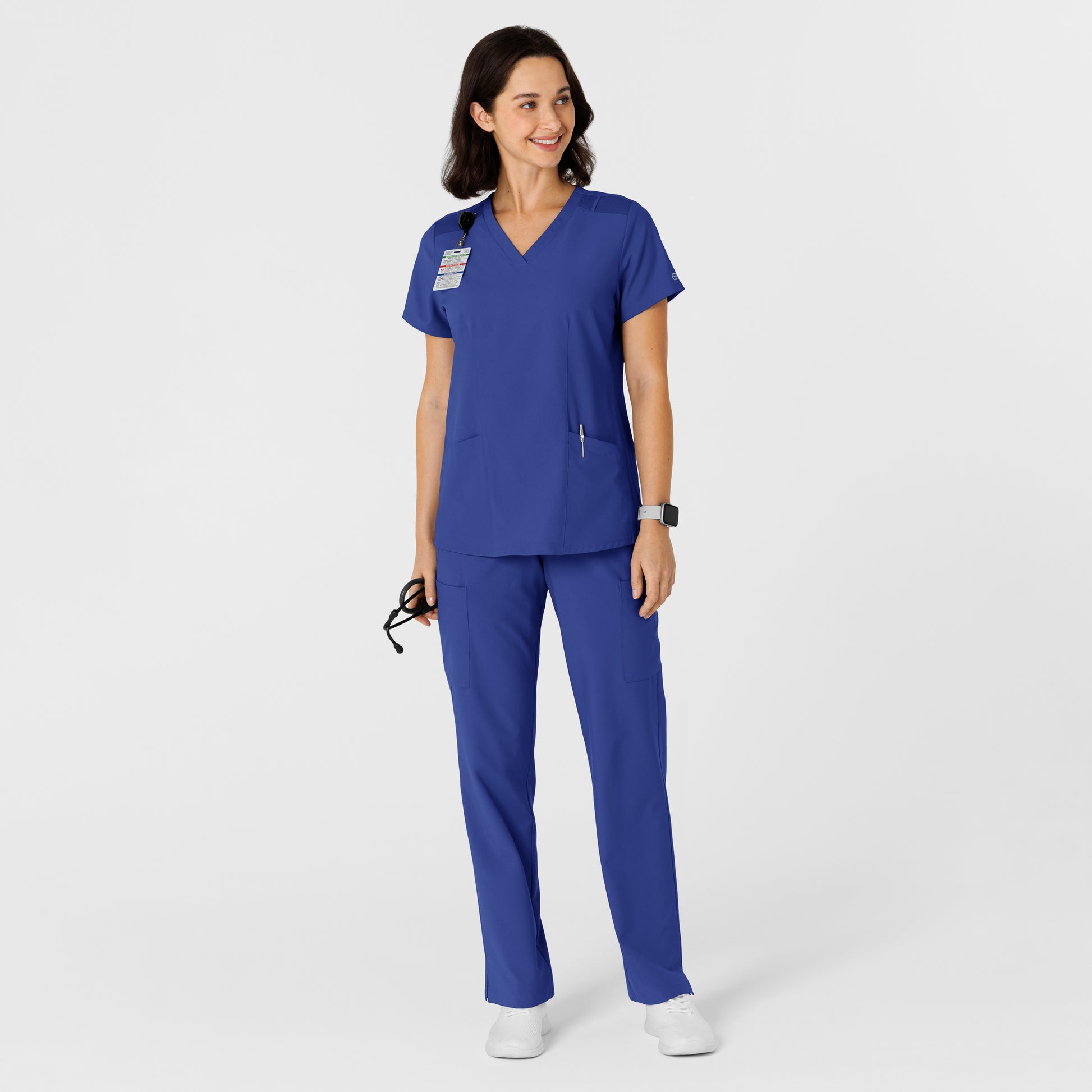 W123 6145 Women's Flex-n-Reach Side Panel V-Neck Scrub Top Galaxy Blue