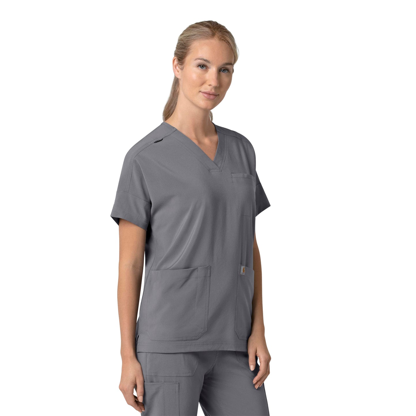 Force Cross-Flex C13110 Oversized V-Neck Scrub Top Pewter Model Image Right Side | Carhartt