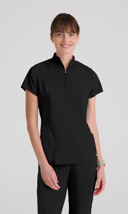 Greys Anatomy Spandex Stretch GRST292 Women's Kristi Top in Black by Barco Model Image Front