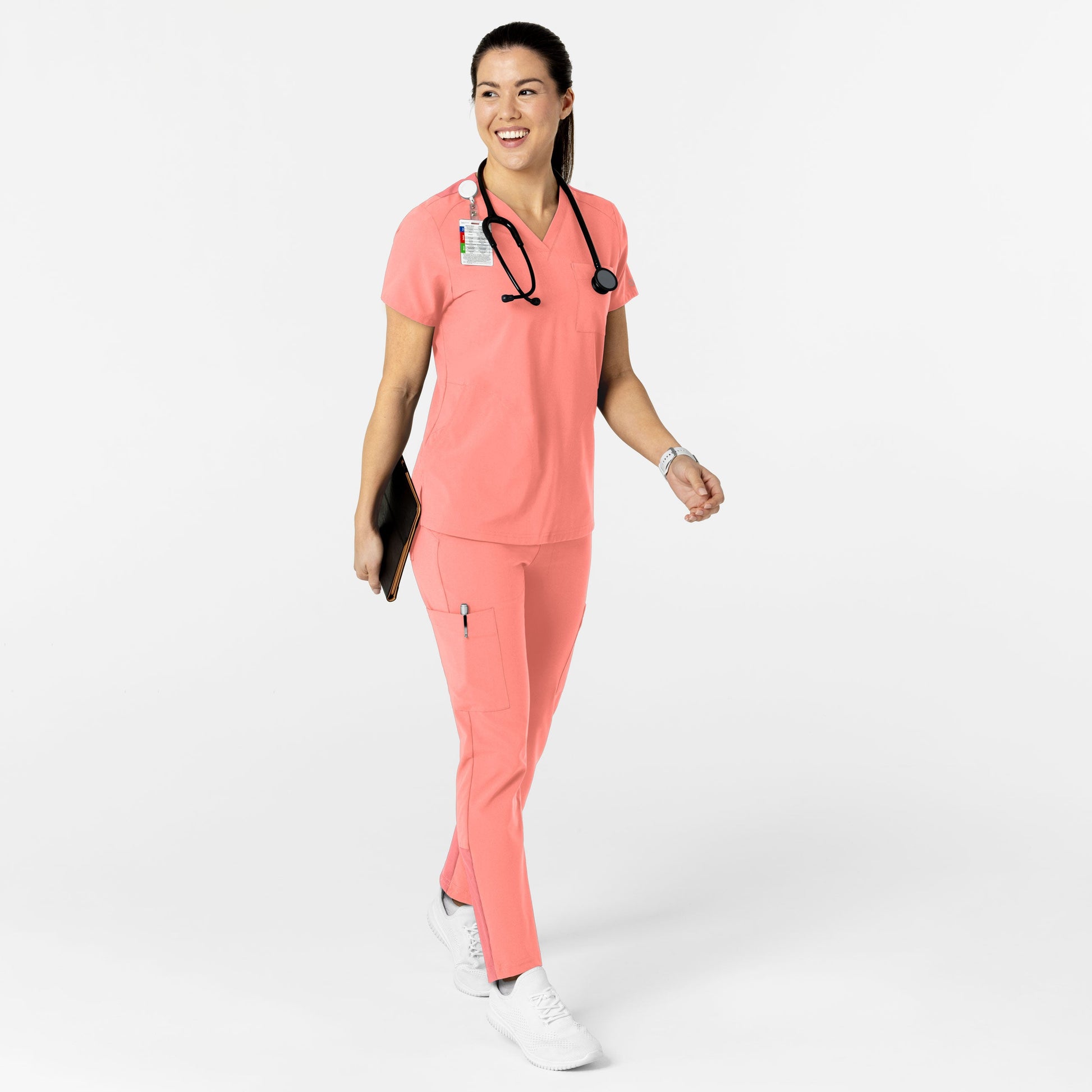 W123 6045 Women's Flex-n-Reach V-Neck Scrub Top Paradise Pink