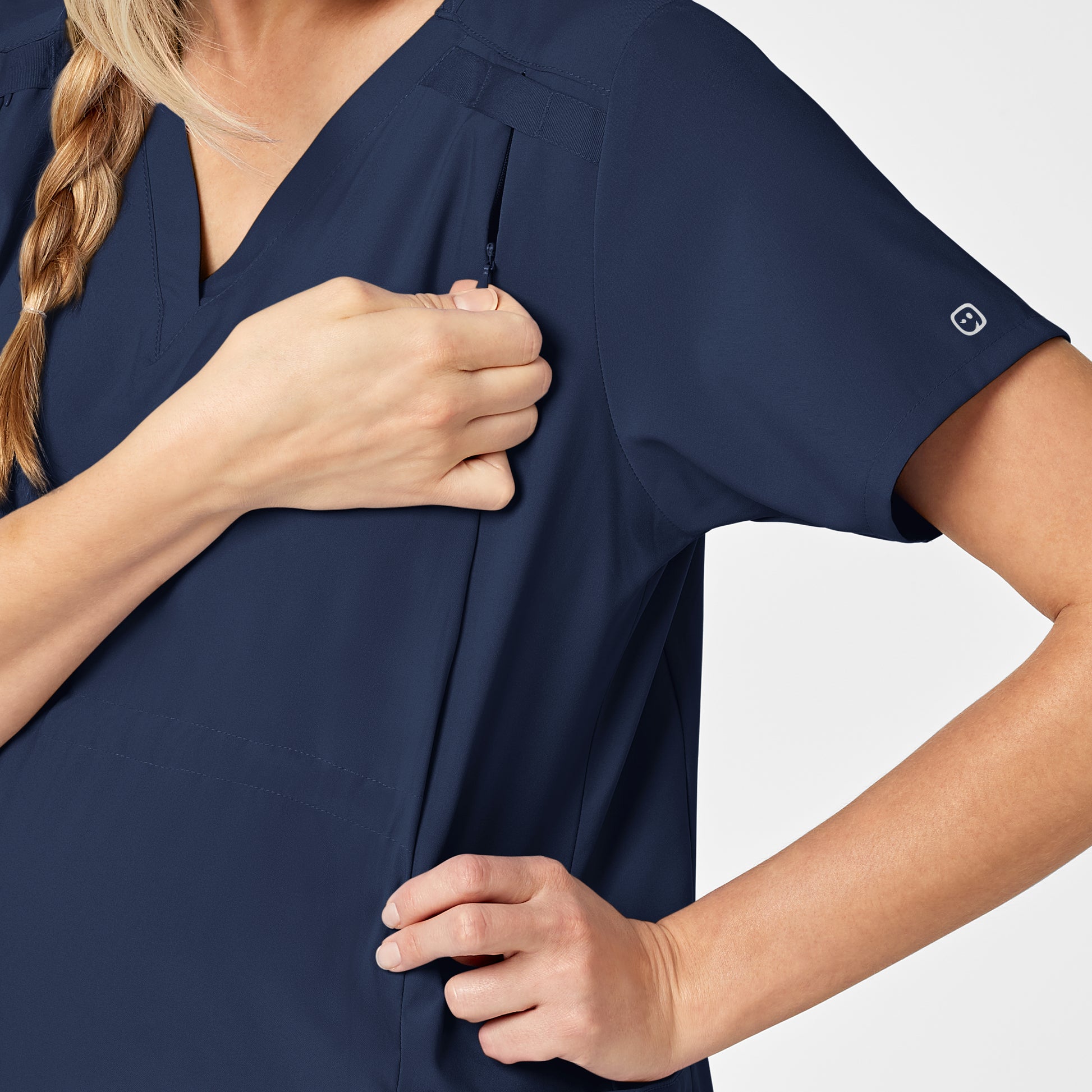 W123 4555 Maternity V-Neck Scrub Top Navy Model Image Alternate | Wink