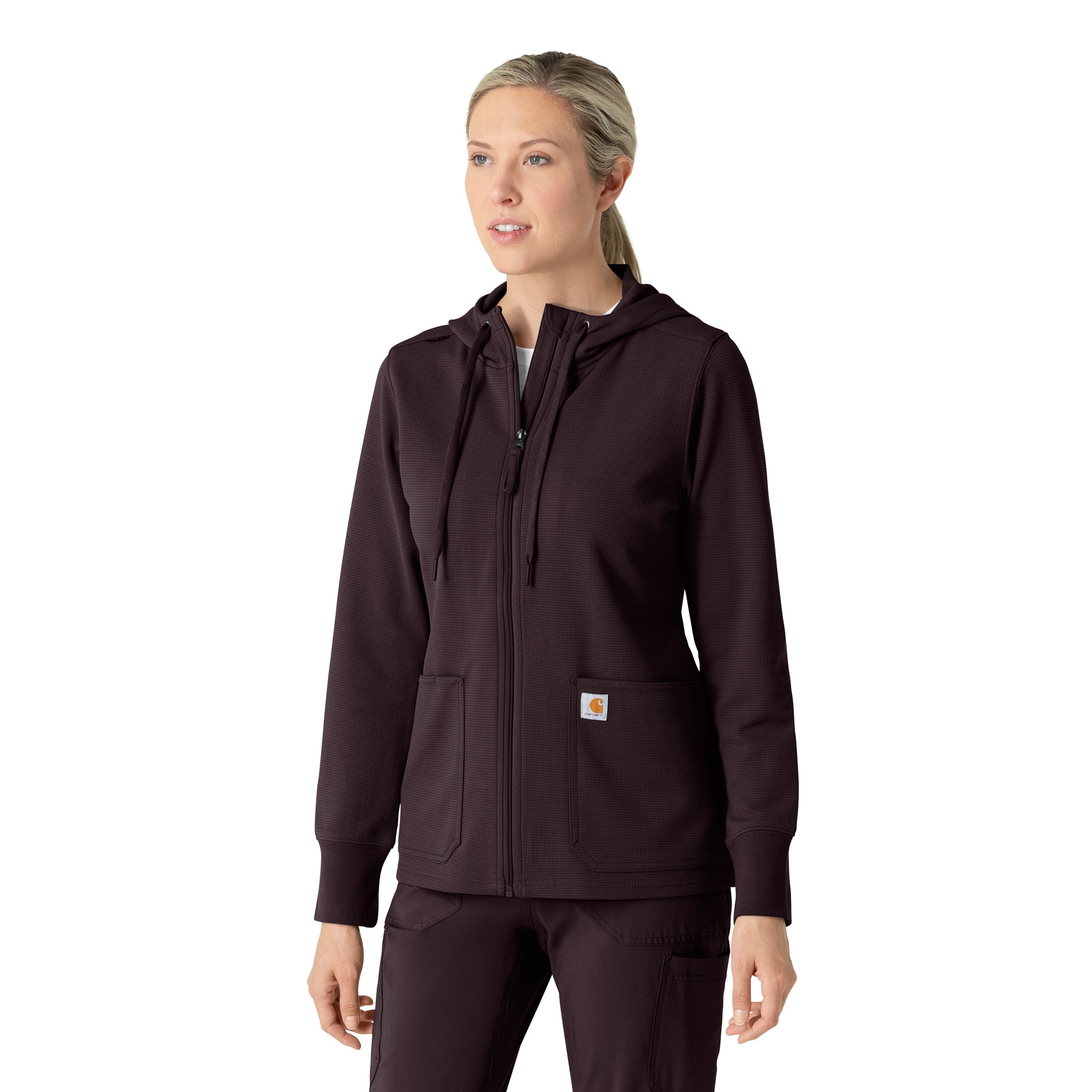 Layers C82008 Women's Full Zip Waffle Hoodie Dark Sepia