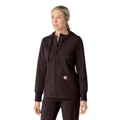 Layers C82008 Women's Full Zip Waffle Hoodie Dark Sepia