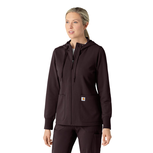 Layers C82008 Women's Full Zip Waffle Hoodie Dark Sepia